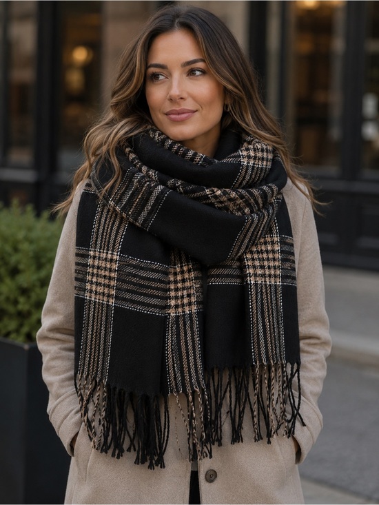 Suzy Shier Accessories - SUZY SHEIR Black and Tan Plaid Y2K Scarf NWT
